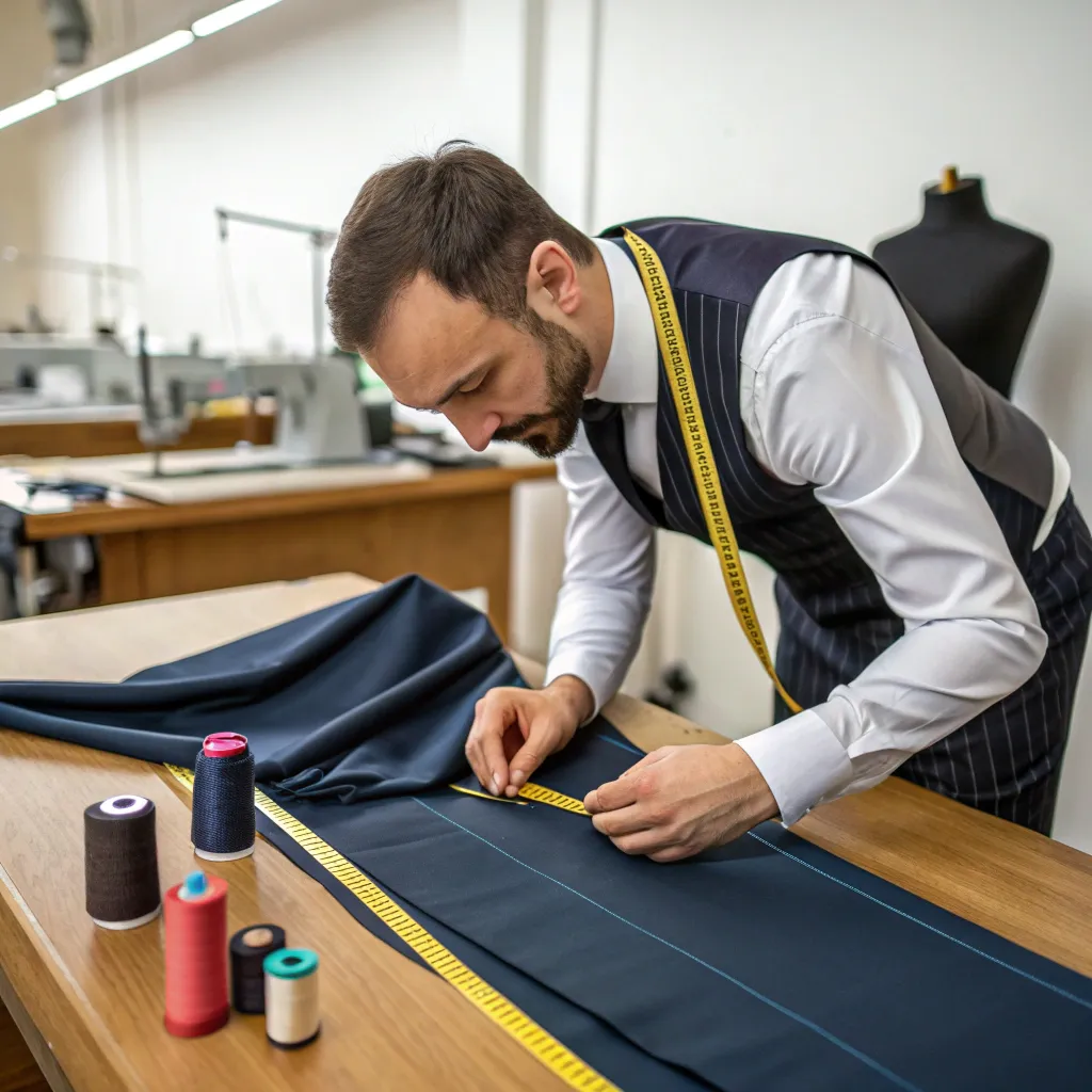 Tailor measuring fabric for a bespoke suit